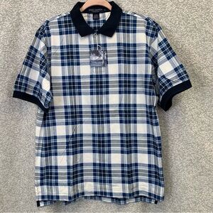 DANIEL CREMIEUX Men's Plaid Short Sleeve Blue & White Polo Shirt NWT Medium #959